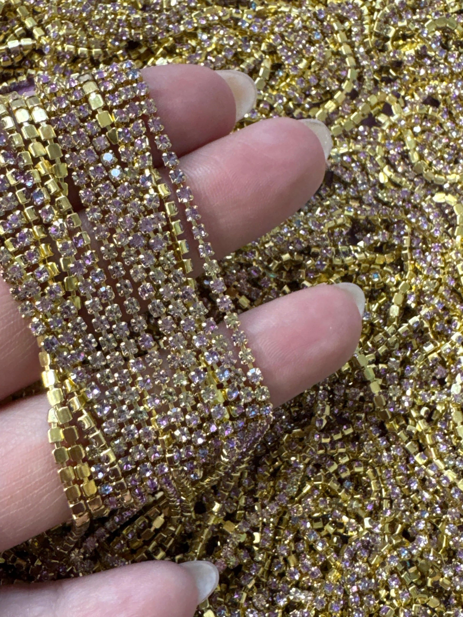 Ss6 Violet Flame Stone Gold  Metal Rhinestone Chain (Sold in 36") SS6 Metal Rhinestone Chain
