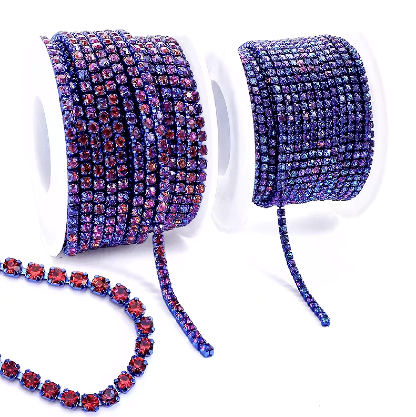 Ss6 Volcano Purple/Aqua Stone on Dark Blue Coloured Metal Rhinestone Chain (Sold in 36") SS6 Metal Rhinestone Chain