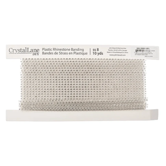 Ss8 Clear on Transparent Plastic Rhinestone Banding, Crystal Lane Brand, Sold by yard Ss8 Plastic Rhinestone Banding Rope