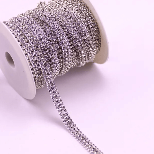 SS8-SS16-SS8 THREE ROW Clear in Silver Metal Rhinestone Chain *NEW* (Sold in 36") Promotions