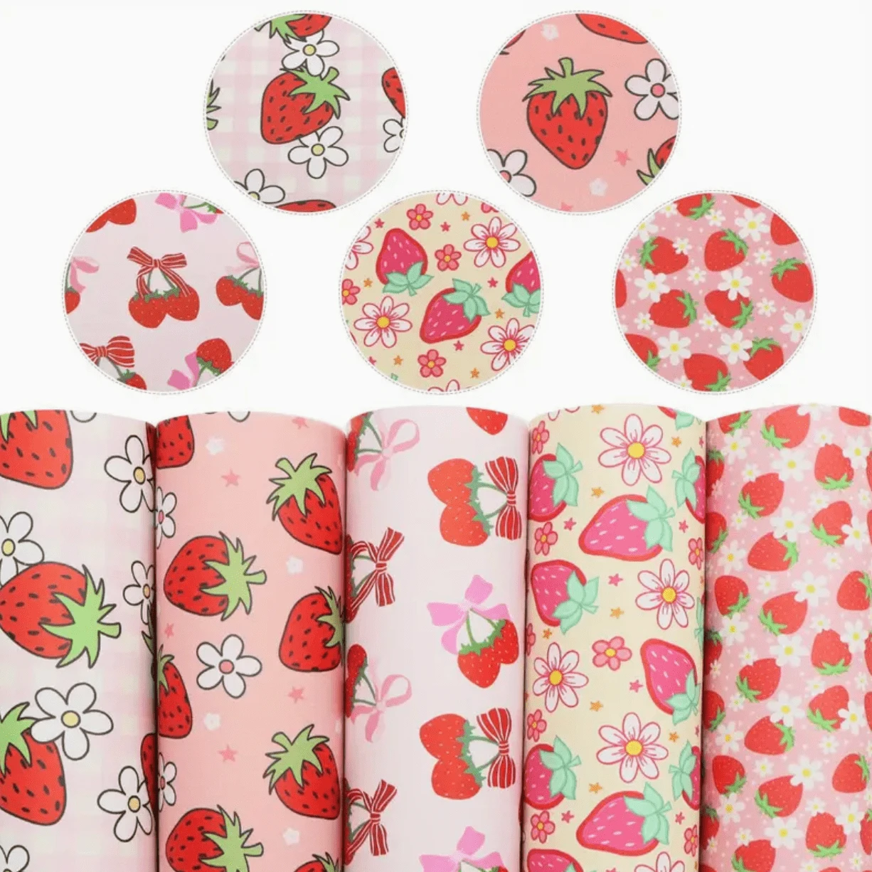 "Sweet Strawberries" BUNDLE 5 x 20*33cm Printed Leatherette Sheet, Basics Bulk Leather & Vinyl