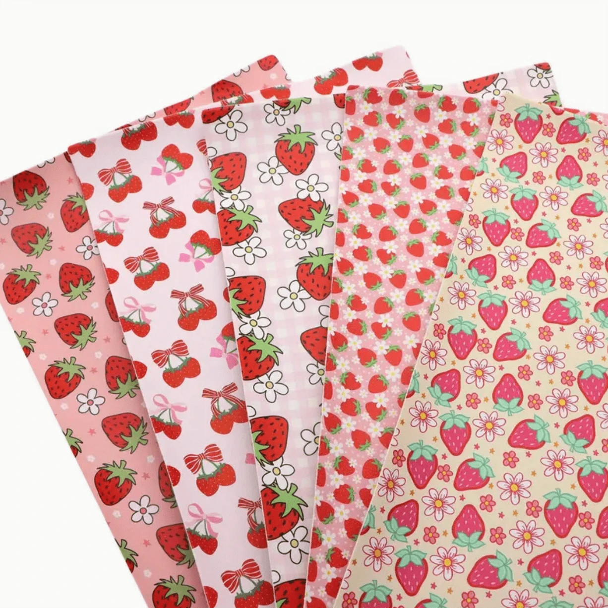 "Sweet Strawberries" BUNDLE 5 x 20*33cm Printed Leatherette Sheet, Basics Bulk Leather & Vinyl
