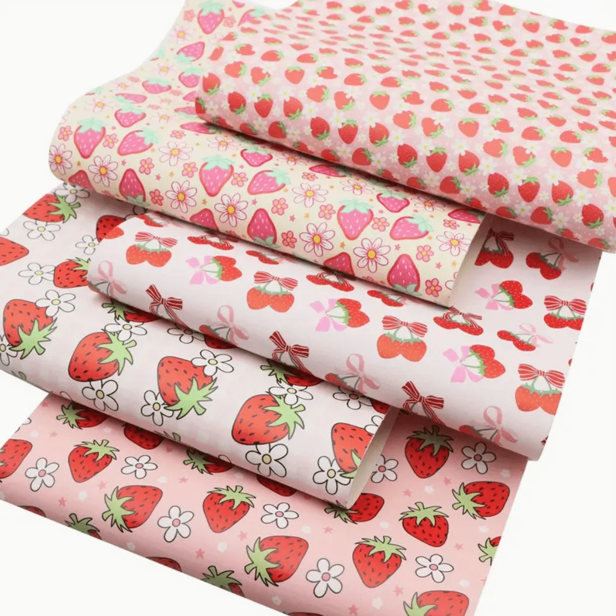 "Sweet Strawberries" BUNDLE 5 x 20*33cm Printed Leatherette Sheet, Basics Bulk Leather & Vinyl