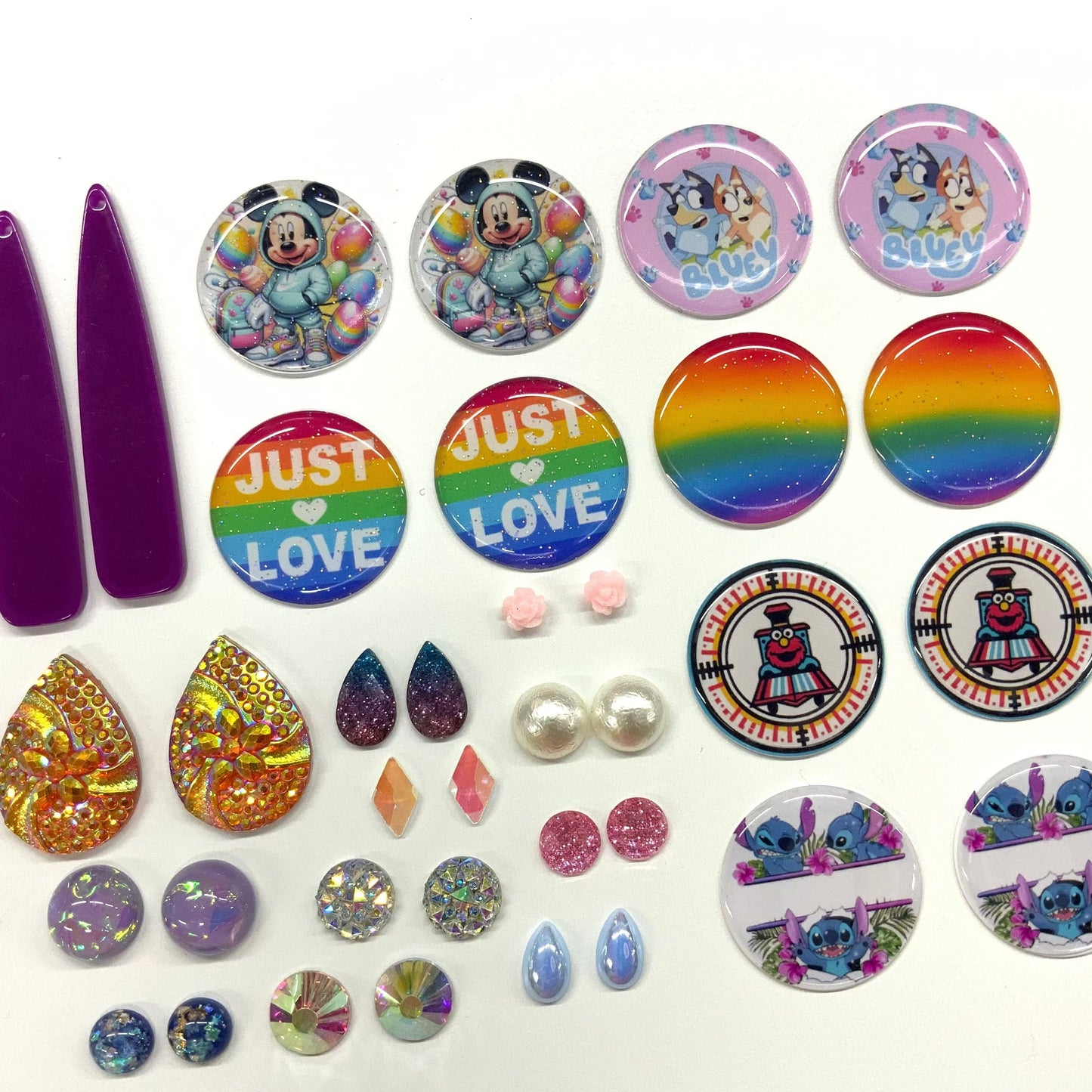 “Tie-dye Sun” 18 pairs Resin Gem Set, Promotions Resin Gems