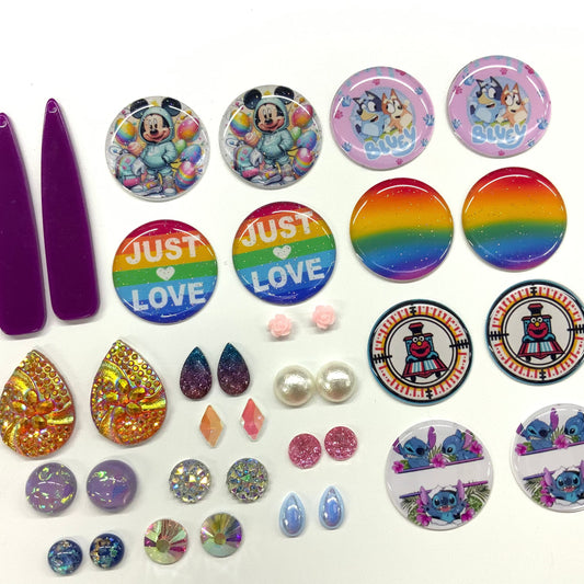 “Tie-dye Sun” 18 pairs Resin Gem Set, Promotions Resin Gems