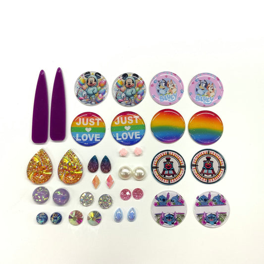 “Tie-dye Sun” 18 pairs Resin Gem Set, Promotions Resin Gems