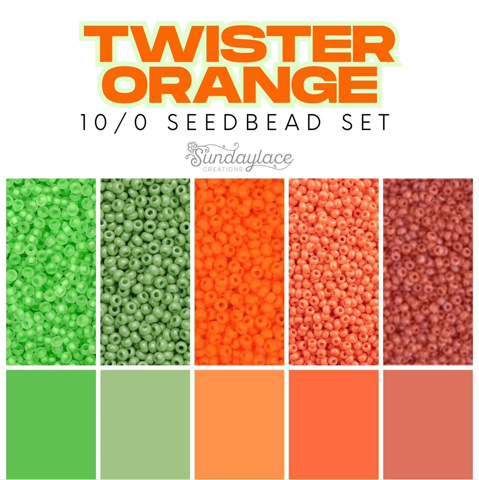 “Twister Orange” 5 x 22g  10/0 Seed Bead Set, Promotions 10/0 Preciosa Seed Beads