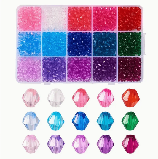 Valentine BICONE Kit - 15 Colours of 4mm Transparent Acrylic Bicone  AB Beads Kit Bicone Beads