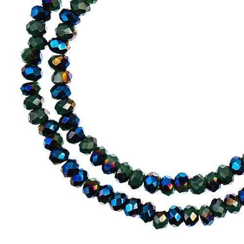 Sundaylace Creations & Bling Rondelle Beads 1.5*2.5mm Crystal Lane Rondelle, Opaque Dark Green w/Half Blue Iris