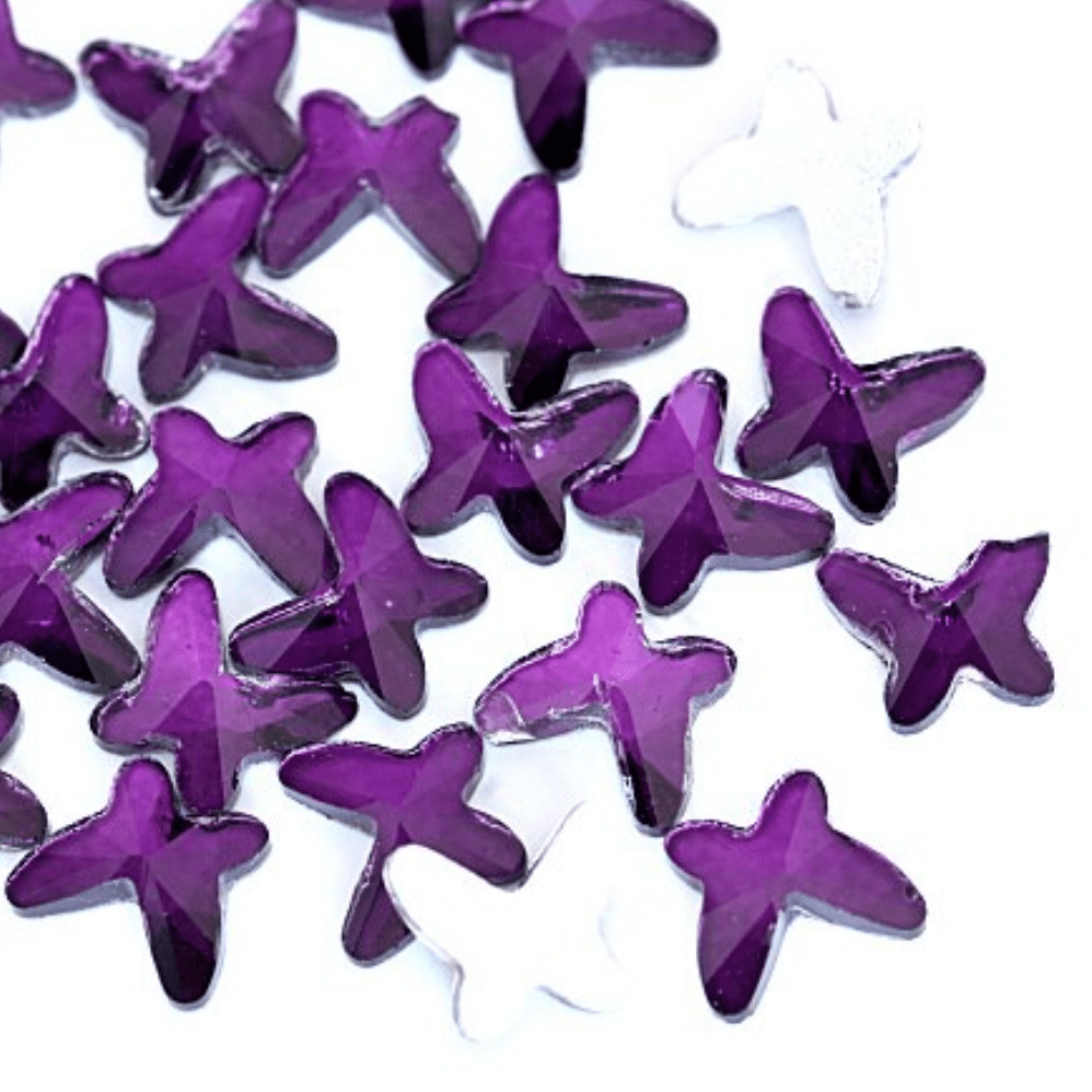 Sundaylace Creations & Bling Glass Gems Purple Butterfly 10*12mm  Red/Purple/Pink Butterfly Shaped, Glue on,  Glass Gem