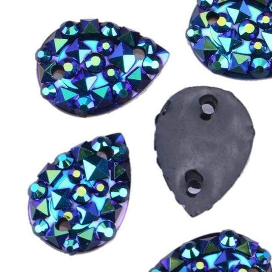 Sundaylace Creations & Bling Resin Gems Black-Blue AB 10*13mm Black-Blue AB, Gunmetal Grey, & Black-Green AB Crinkle Texture Teardrop, Sew on, Resin Gem