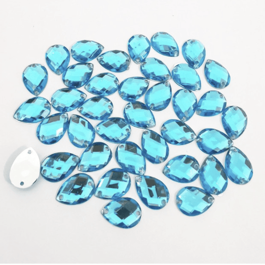Sundaylace Creations & Bling Resin Gems 10*14mm Aqua Teardrop, Sew on, Resin Gem, *Sold in set of 4 gems*
