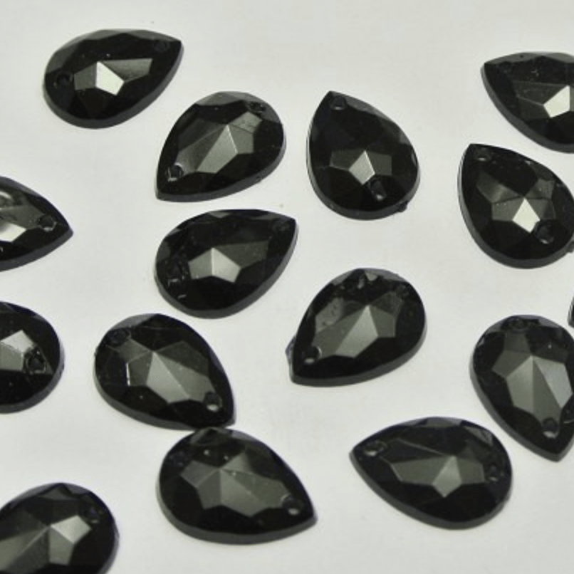 Sundaylace Creations & Bling Resin Gems 10*14mm Black Checkered Teardrop, sew on, Glue on Resin Gem (*sold in set of 4)