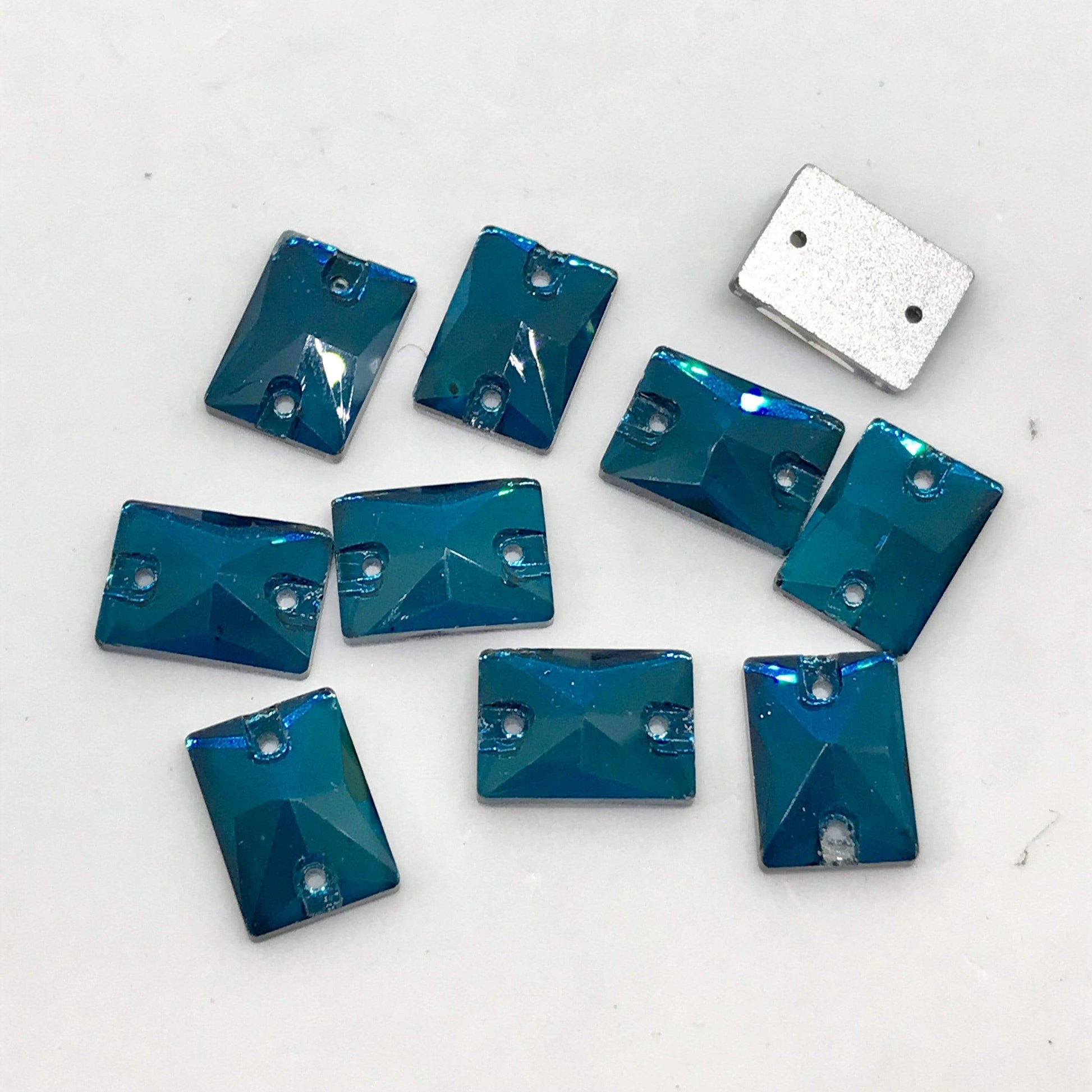 Sundaylace Creations & Bling Glass Gem 10*14mm Capri Blue Rectangle, Sew on,  Glass Gem