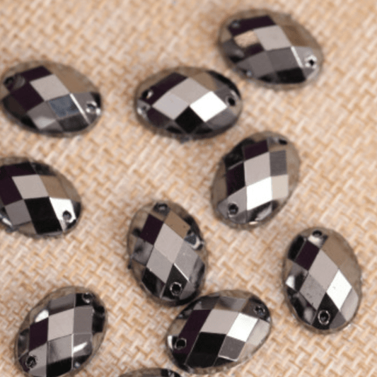 Sundaylace Creations & Bling Resin Gems 10*14mm Gunmetal Metallic Oval, Sew on, Resin Gems