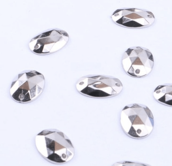 Sundaylace Creations & Bling Resin Gems 10*14mm Gunmetal or Silver Metallic Oval, Sew on, Resin Gems
