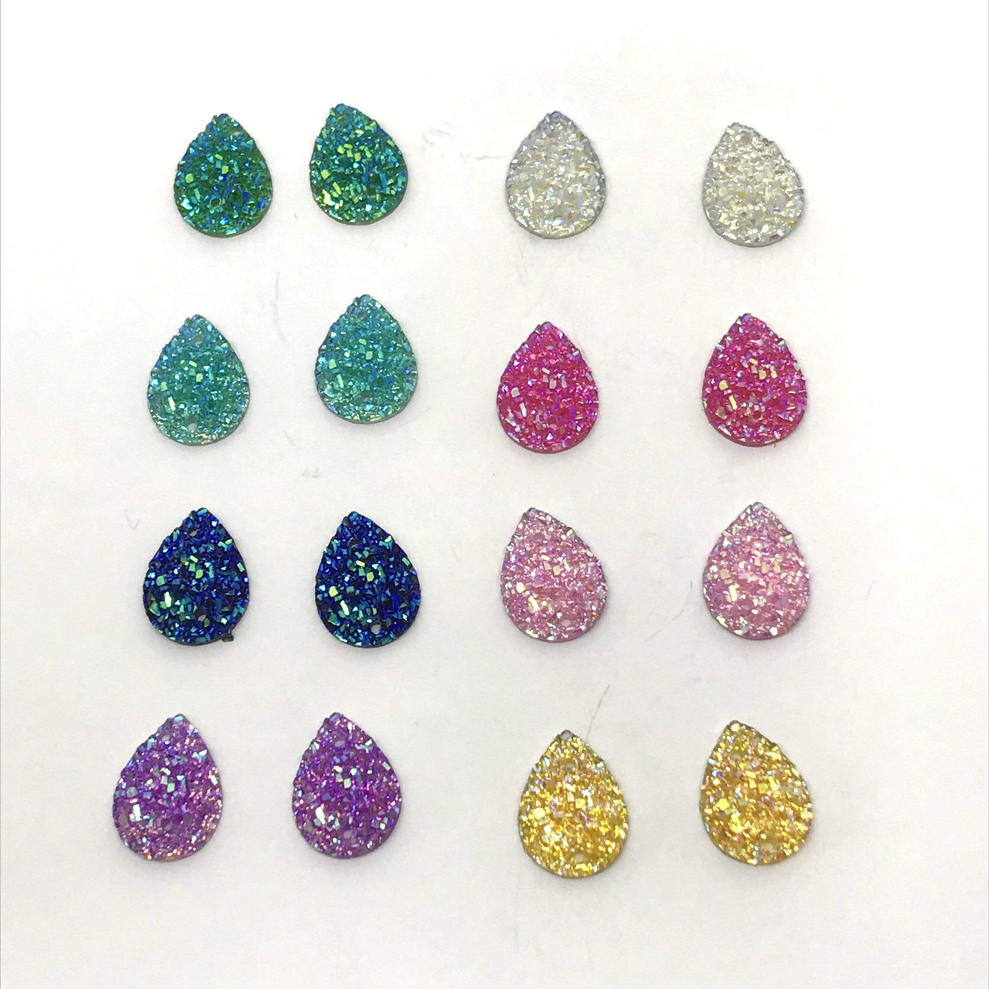 Sundaylace Creations & Bling Resin Gems 10*14mm Mixed Druzy Teardrop in Multiple Colours, Glue on, Resin Gem