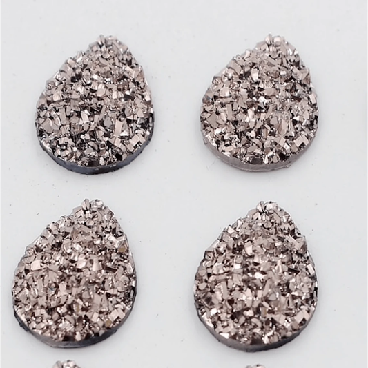 10*14mm, Bronze, Mixed Druzy Teardrop in Multiple Colours, Glue on, Resin Gem, (Sold in Pair)