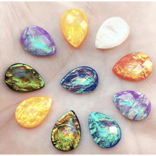 Sundaylace Creations & Bling Resin Gems 10*14mm Multiple Coloured Opal Effect Teardrops, Glue on, Resin Gems