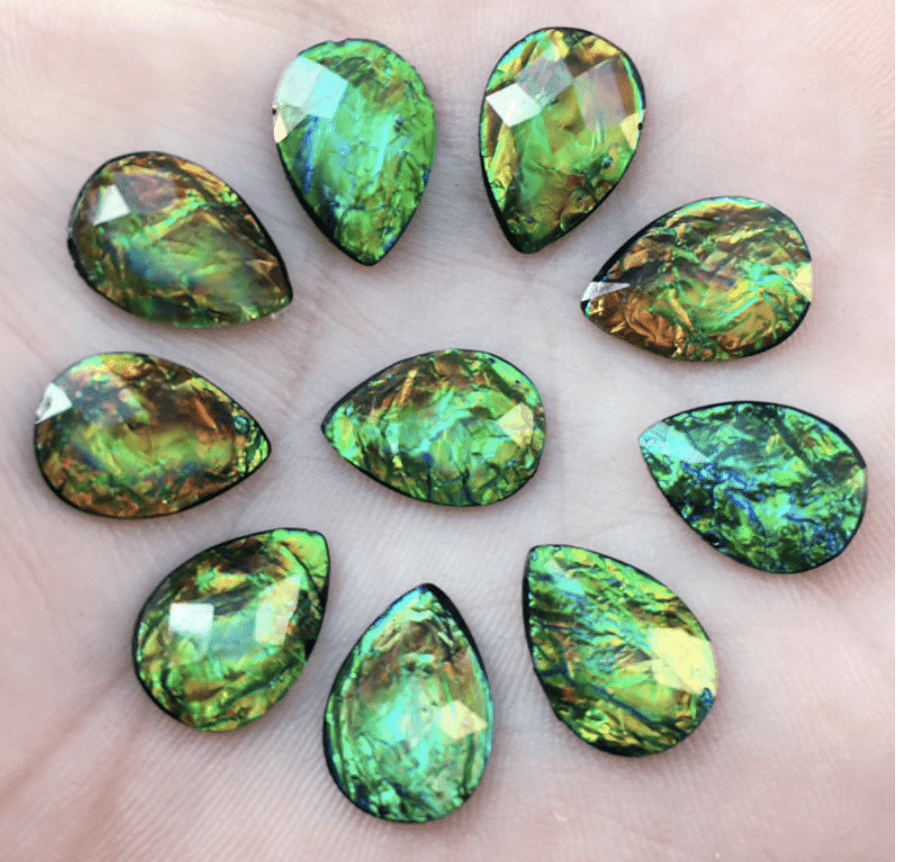 Sundaylace Creations & Bling Resin Gems Black Abalone Opal 10*14mm Multiple Coloured Opal Effect Teardrops, Glue on, Resin Gems