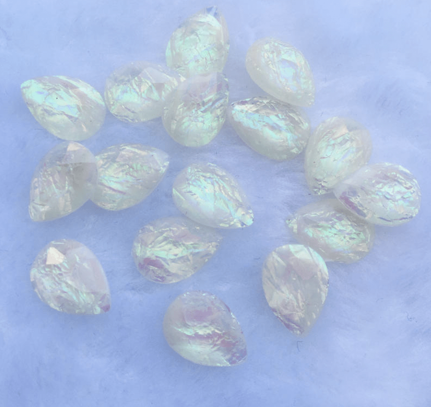 Sundaylace Creations & Bling Resin Gems White Opal 10*14mm Multiple Coloured Opal Effect Teardrops, Glue on, Resin Gems