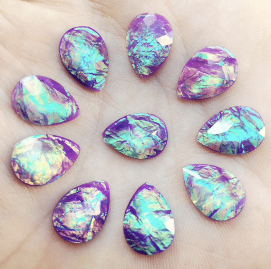 Sundaylace Creations & Bling Resin Gems Purple Opal 10*14mm Multiple Coloured Opal Effect Teardrops, Glue on, Resin Gems