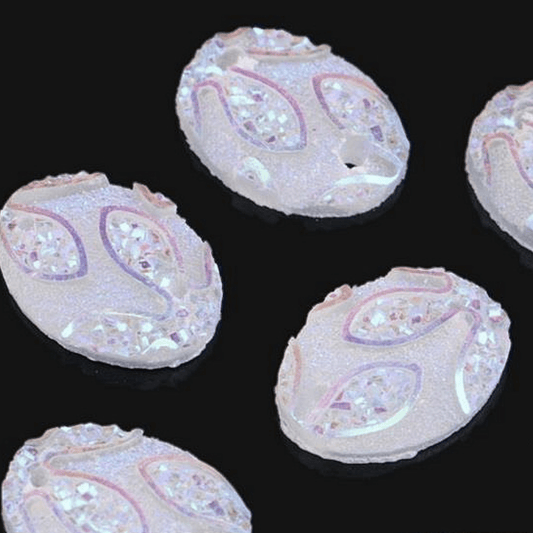 Sundaylace Creations & Bling Resin Gems 10*14mm Oval AB, with Flower pattern, Sew on, Resin Gem