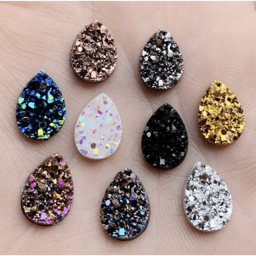 Sundaylace Creations & Bling Resin Gems Black Druzy 10*14mm Teardrop Faux Druzy in Multiple Colours, Glue on, Resin Gem