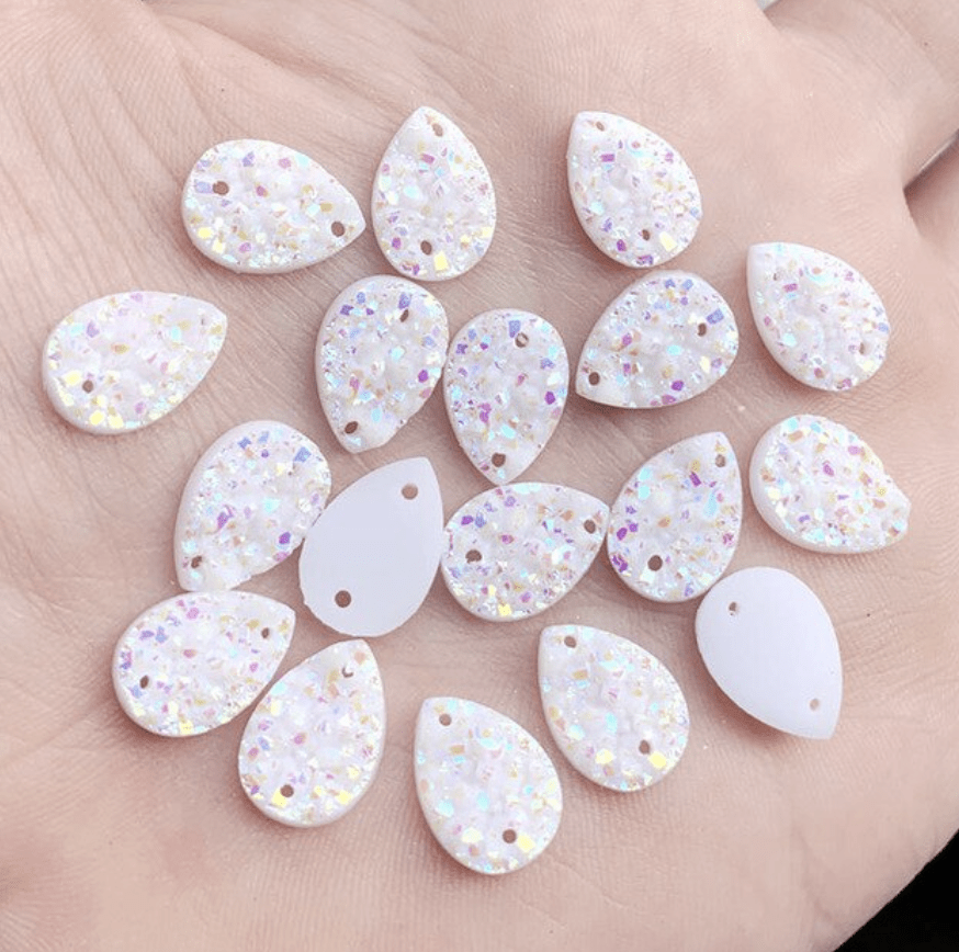 Sundaylace Creations & Bling Resin Gems White AB Druzy 10*14mm Teardrop Faux Druzy in Multiple Colours, Glue on, Resin Gem