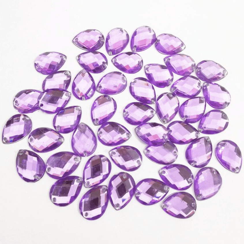 Sundaylace Creations & Bling Resin Gems 10*14mm Violet Purple Teardrop, Sew on, Resin Gem, *Sold in set of 4 gems*