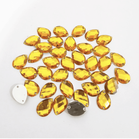 Sundaylace Creations & Bling 10*14mm Yellow Gold Teardrop, Sew on, Resin Gem, *Sold in set of 4 gems*