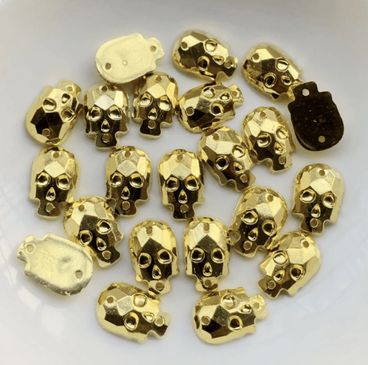 Sundaylace Creations & Bling Resin Gems 10*15mm Metallic Gold and Black Skull, Odd Shape, Glue on, Resin Gem