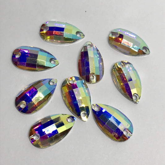 Sundaylace Creations & Bling Resin Gems 10*18mm AB Checkered patterned Teardrop, flat back, sew on, Resin Gem