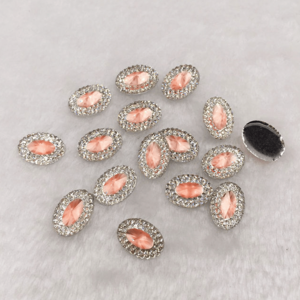 Sundaylace Creations & Bling Resin Gems Pink Jewel Oval 10*18mm Mixed Colour with Jewel Silver Frame Oval, Sew On, Resin Gem (Sold in Pair)