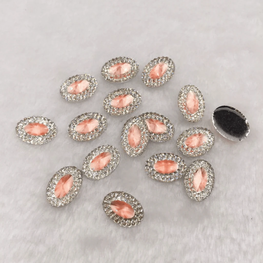 10*18mm, Pink Jewel Oval, Mixed Colour with Jewel Silver Frame Oval, Sew On, Resin Gem, (Sold in Pair)