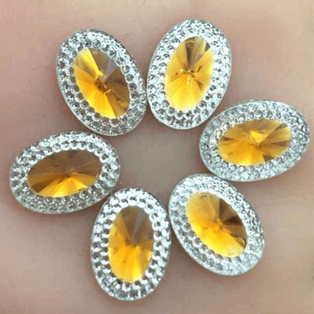 Sundaylace Creations & Bling Resin Gems Yellow Jewel Oval 10*18mm Mixed Colour with Jewel Silver Frame Oval, Sew On, Resin Gem (Sold in Pair)
