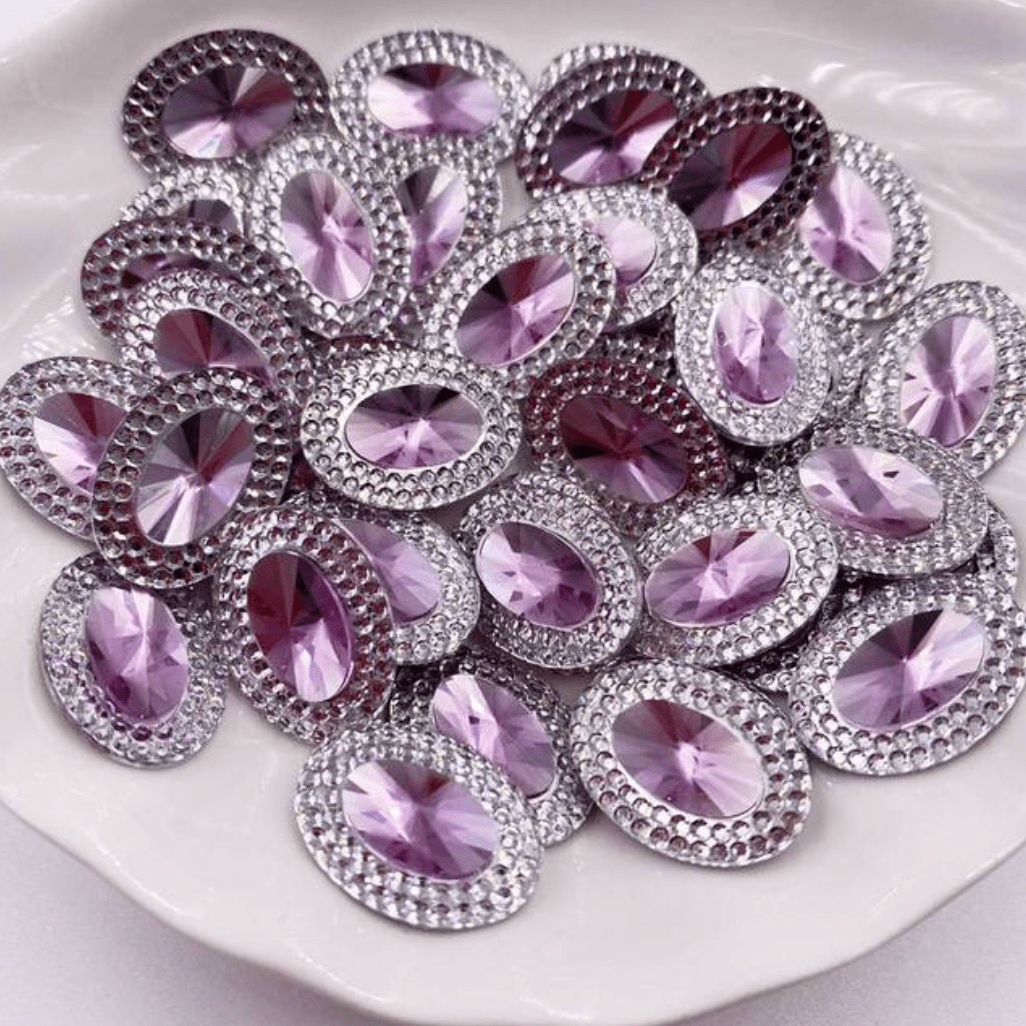 Sundaylace Creations & Bling Resin Gems Light Purple Jewel Oval 10*18mm Mixed Colour with Jewel Silver Frame Oval, Sew On, Resin Gem (Sold in Pair)