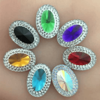 Sundaylace Creations & Bling Resin Gems 10*18mm Mixed Colour with Jewel Silver Frame Oval, Sew On, Resin Gem (Sold in Pair)