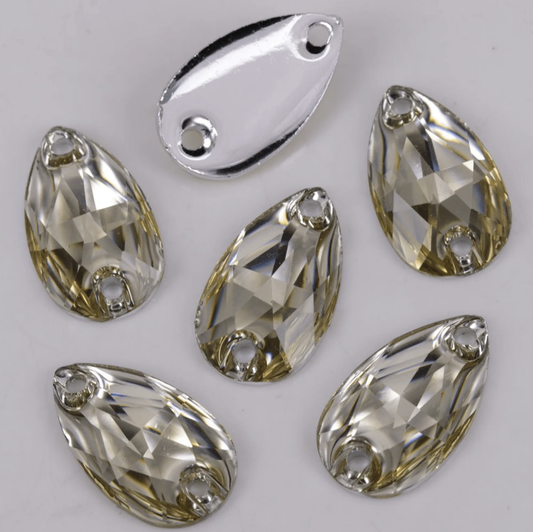10*18mm, Blue Zircon, Multi-colour Teardrop, Sew on, Resin Gem, (Sold in Pair)