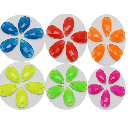 10*18mm, Red Neon, Neon Teardrop, Sew on, Resin Gems, Resin Gem, (Sold in Pair)