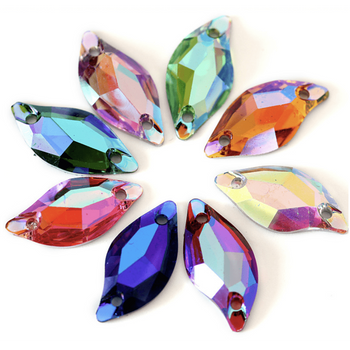 Sundaylace Creations & Bling Resin Gems 10*20mm AB Purple, AB Pink, AB Emerald Green, AB Red S shape or Leaf Shaped, Sew on, Resin Gem
