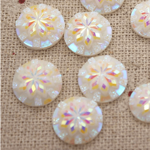Sundaylace Creations & Bling Resin Gems 10mm & 12mm Ivory AB 8 point star Burst Round, Glue on, Resin Gems (Sold in Pair)
