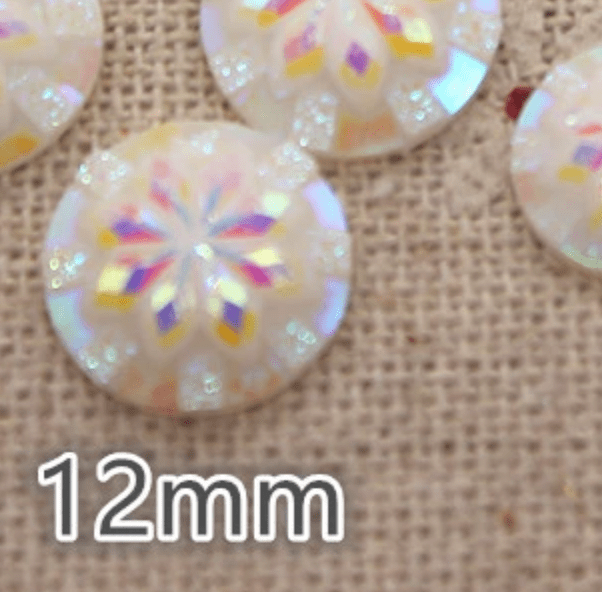 Sundaylace Creations & Bling Resin Gems 12mm 10mm & 12mm Ivory AB 8 point star Burst Round, Glue on, Resin Gems (Sold in Pair)