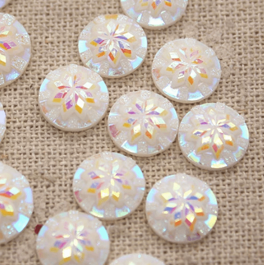 Sundaylace Creations & Bling Resin Gems 10mm 10mm & 12mm Ivory AB 8 point star Burst Round, Glue on, Resin Gems (Sold in Pair)