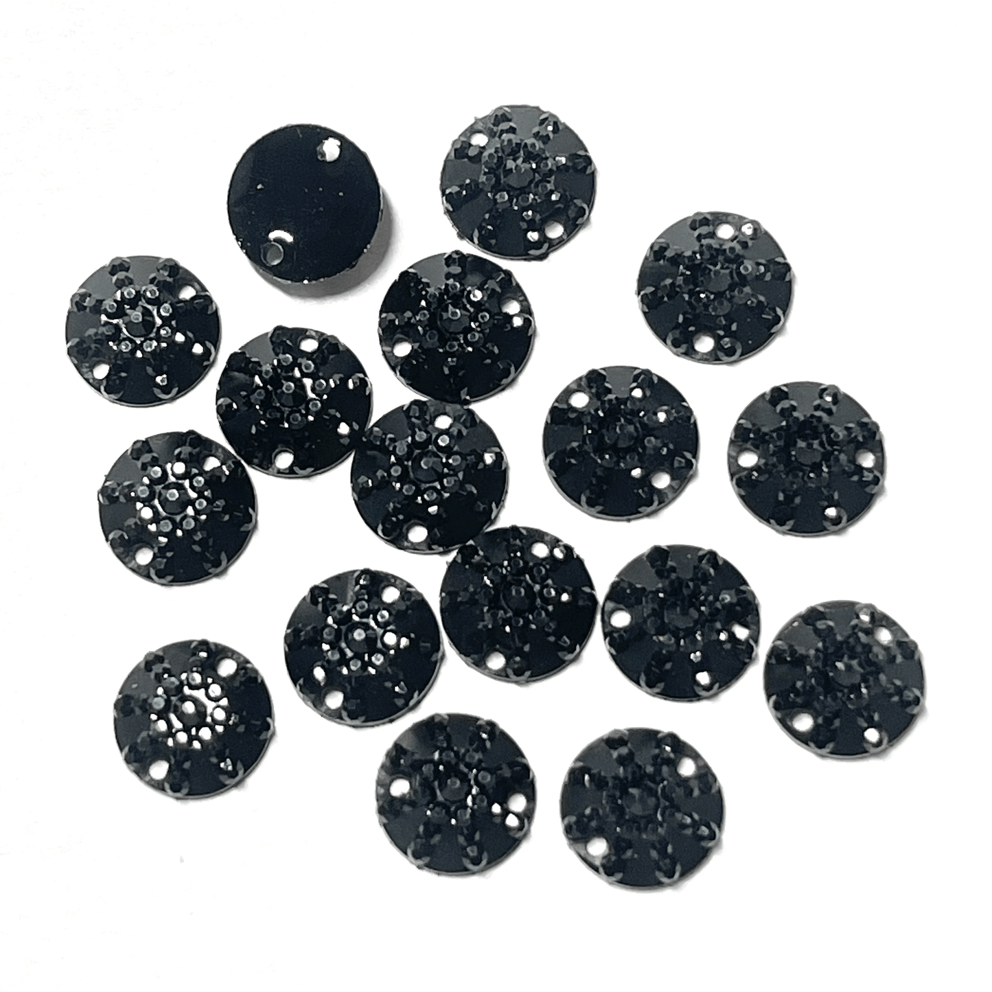 Sundaylace Creations & Bling Resin Gems 10mm Black Burst Pattern Rivoli, Sew on, Resin Gems *sold in 4 gems*