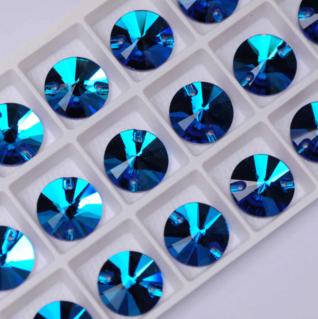 10mm Blue Zircon Rivoli, Sew on, Fancy Glass Gem (sold in pair) Fancy Glass Gems