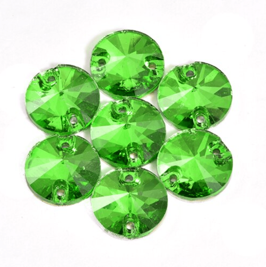 Fancy Glass Gems Glass Gems 10mm Bright Green Rivoli, Sew on, Glass Gems