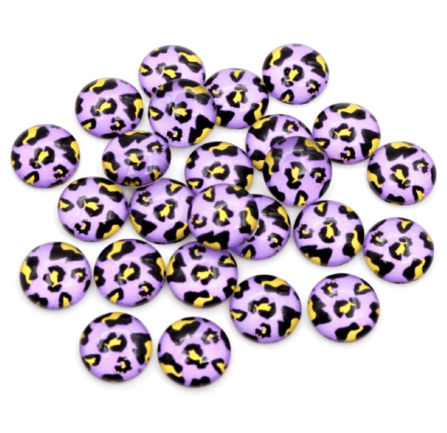 Sundaylace Creations & Bling Resin Gems Purple/Yellow Spots Cheetah 10mm Cheetah Colourful Animal Acrylic Printed Gem, Glue on, Resin Gems