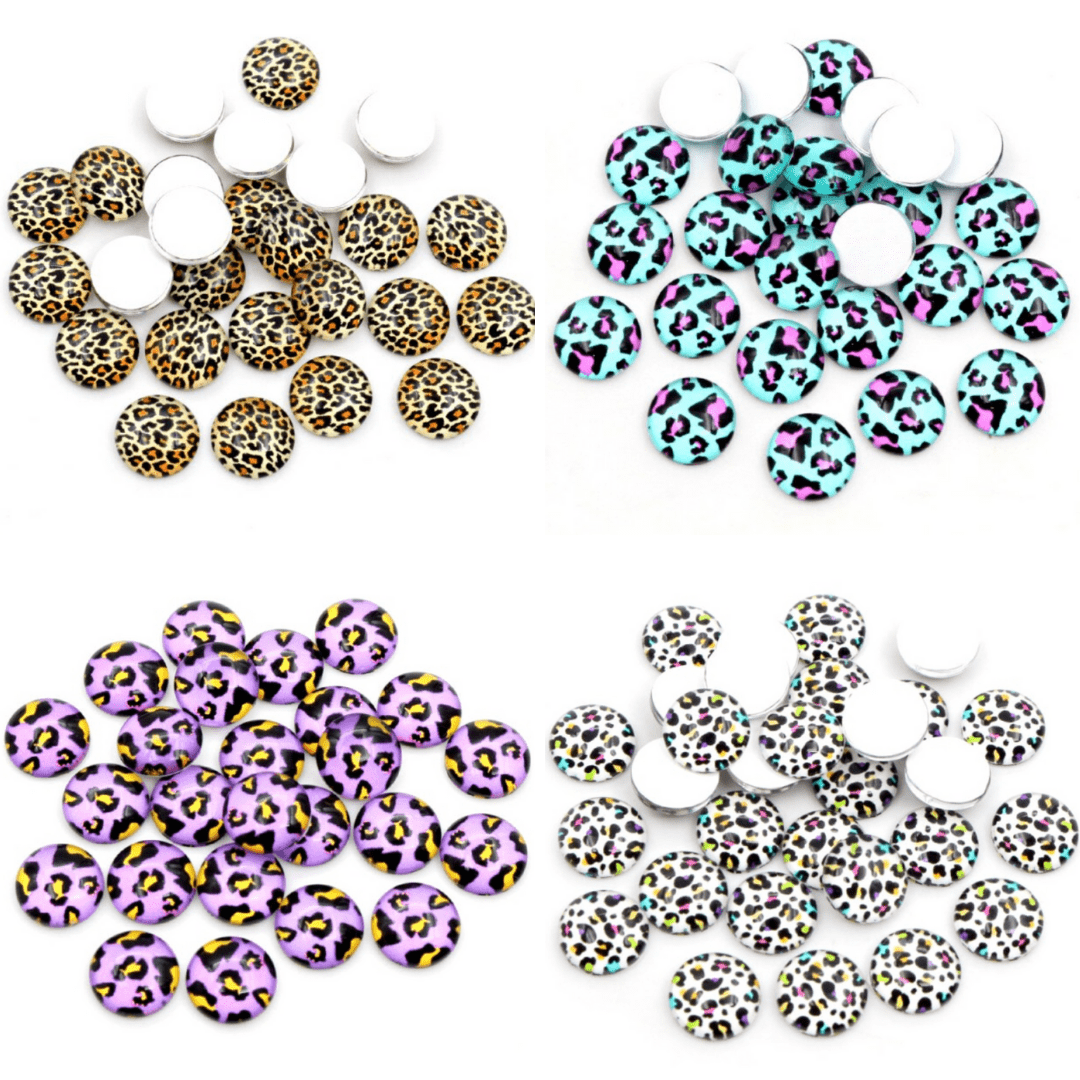 Sundaylace Creations & Bling Resin Gems 10mm Cheetah Colourful Animal Acrylic Printed Gem, Glue on, Resin Gems