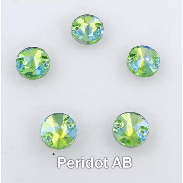 Sundaylace Creations & Bling Glass Gem Light Green Peridot AB 10mm Colourful AB, Rivoli Glass Gem, Sew on